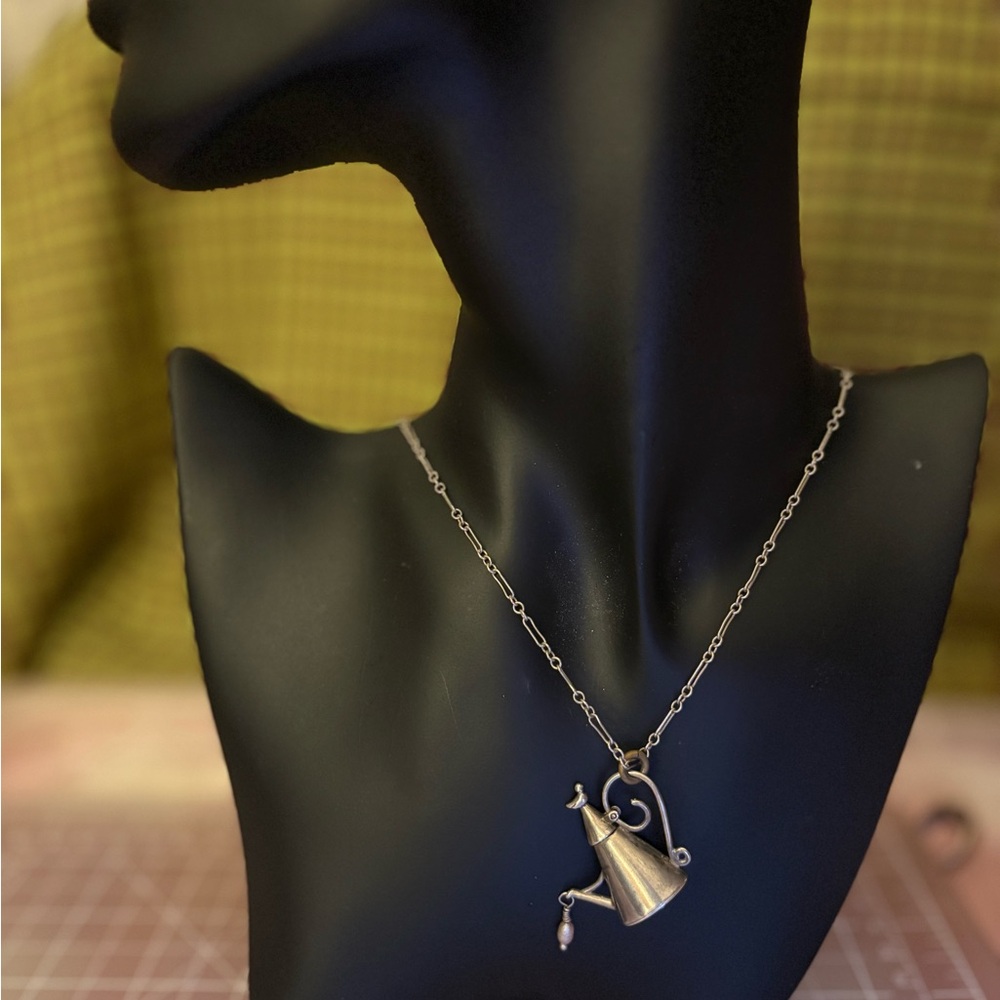 Marked Sterling Silver Watering Can Pendant Necklace